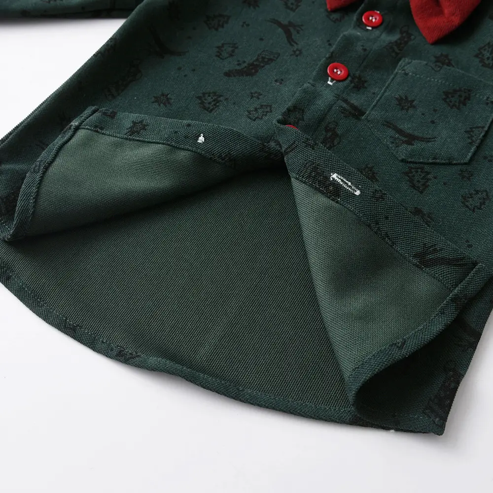 儿童秋装外贸童装圣诞印花长袖衬衫背带裤中大童套装男宝周岁礼服