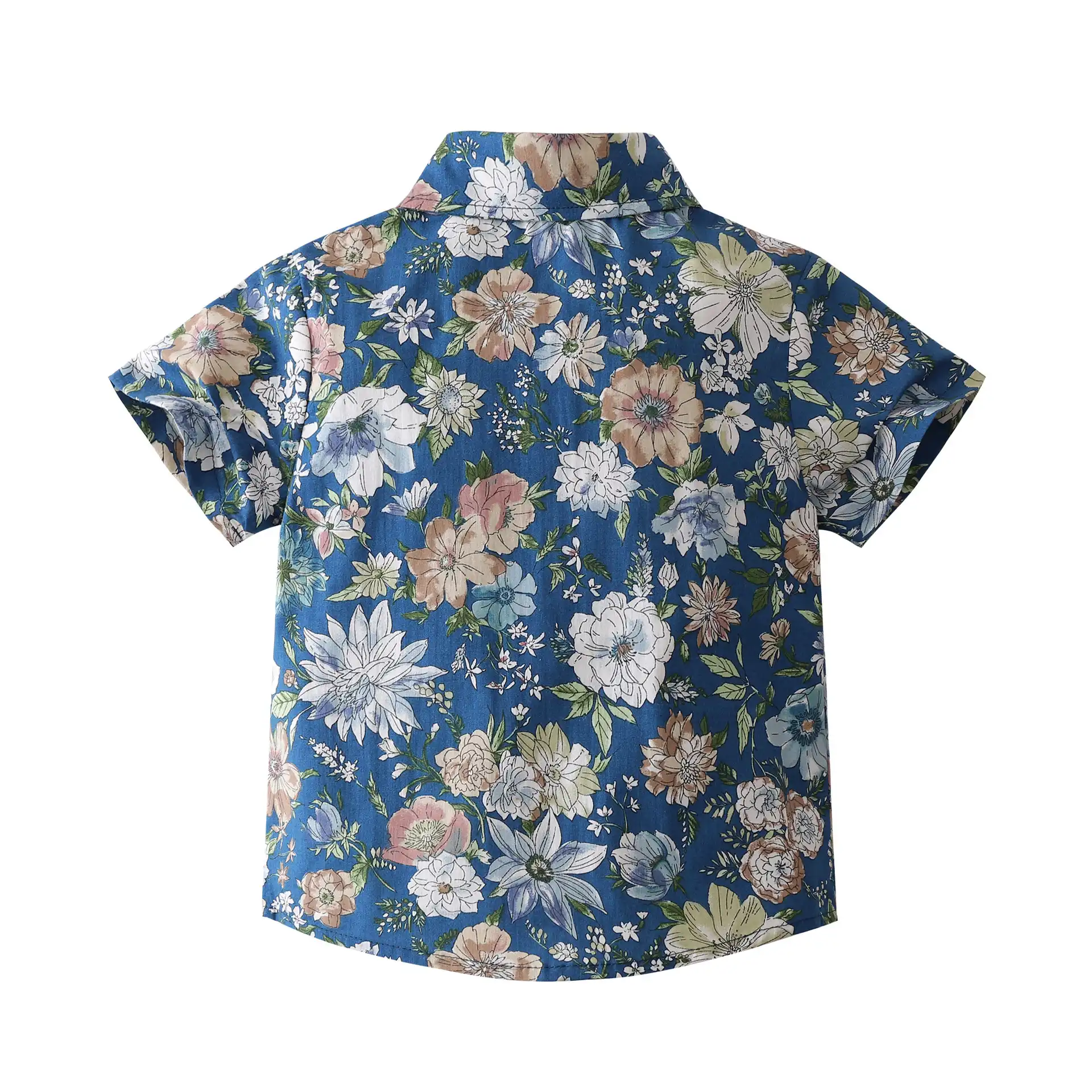 跨境男夏天衣服小童新款短袖印花衬衫两件套韩版儿童绅士礼服套装