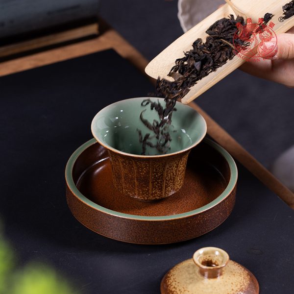 龙泉青瓷三才盖碗功夫茶具窑变灰釉手工高档单个不烫手泡茶敬茶碗