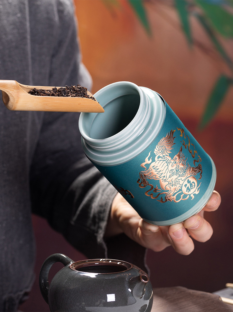 龙泉青瓷 创意防潮密封罐茶叶罐 陶瓷家用纳福双罐新婚伴手礼盒装