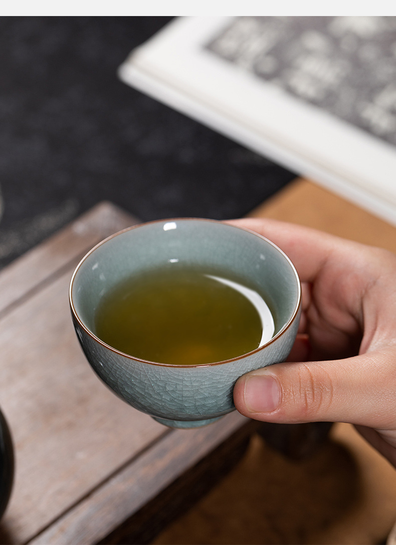 龙泉青瓷 功夫茶杯手工冰裂大号泡茶碗 陶瓷主人杯单杯高档品茗杯