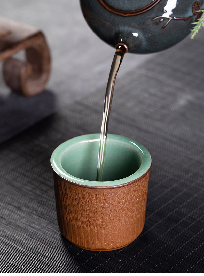龙泉青瓷 纯手工跳刀主人杯品茗杯功夫茶杯 陶瓷家用会客单个茶杯
