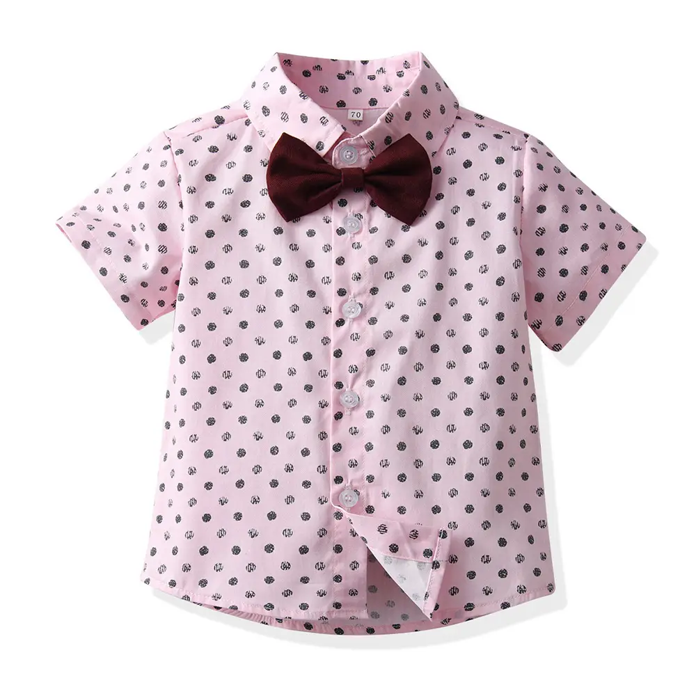 新品童装批发男童粉色短袖衬衫背带裤生日礼服一件代发儿童服装