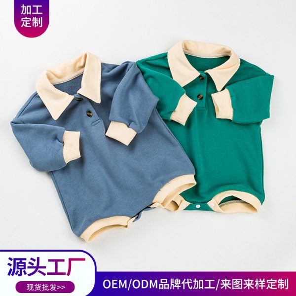 加工定制婴幼儿装潮搭休闲宽松连体衣男宝宝春秋帅气POLO翻领爬服