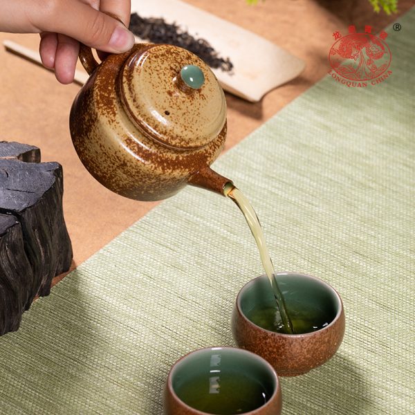 龙泉青瓷 柴烧窑变一壶四杯功夫茶具 陶瓷高档泡茶壶茶杯旅行套装