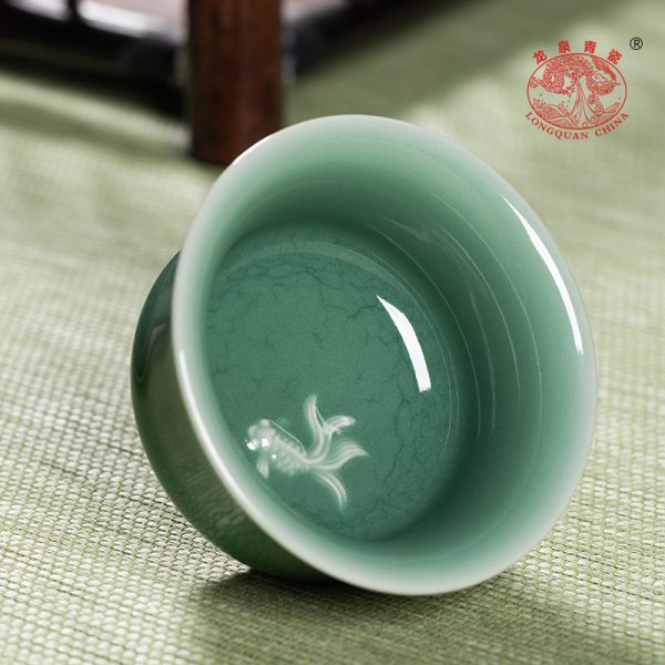 龙泉青瓷 功夫茶杯手工主人杯单杯 陶瓷高档中式品茗杯马蹄杯茶碗