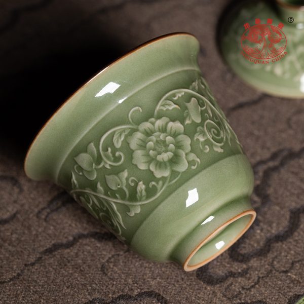 龙泉青瓷 创意复古手抓泡茶碗两才盖碗 陶瓷中式功夫茶具品茗茶杯