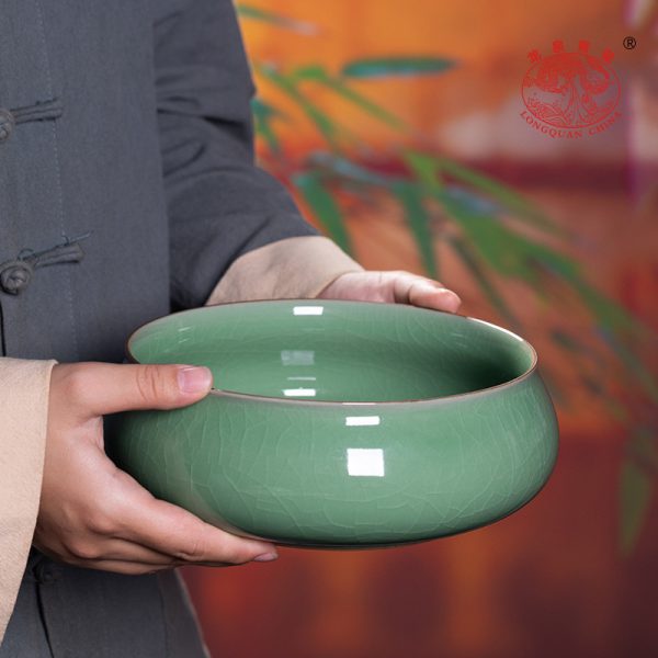 龙泉青瓷 茶洗缸大号特大水盂建水 陶瓷家用中式笔洗功夫茶具配件