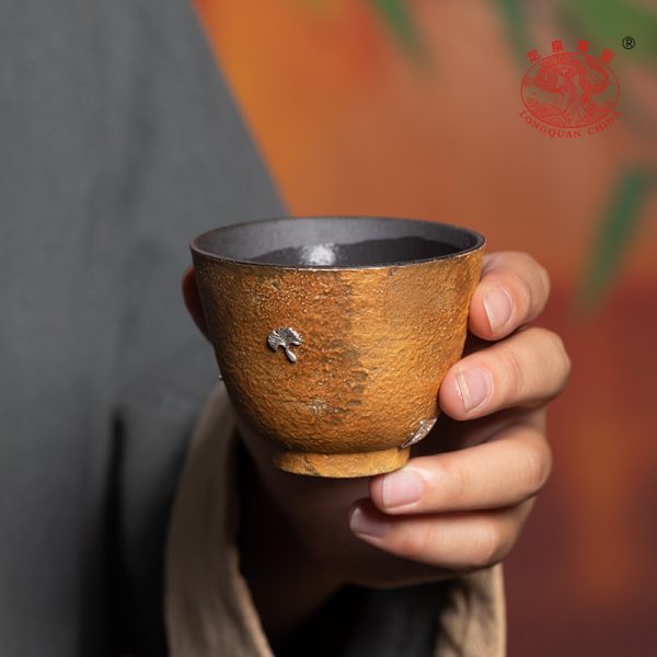 龙泉青瓷 茶杯手工复古功夫茶具主人杯 陶瓷高档老岩泥锔钉品茗杯