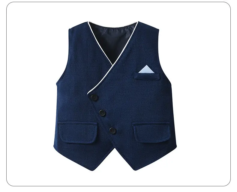 2025欧美童装春秋长袖宝宝衣服儿童带马甲绅士礼服三件套男童套装