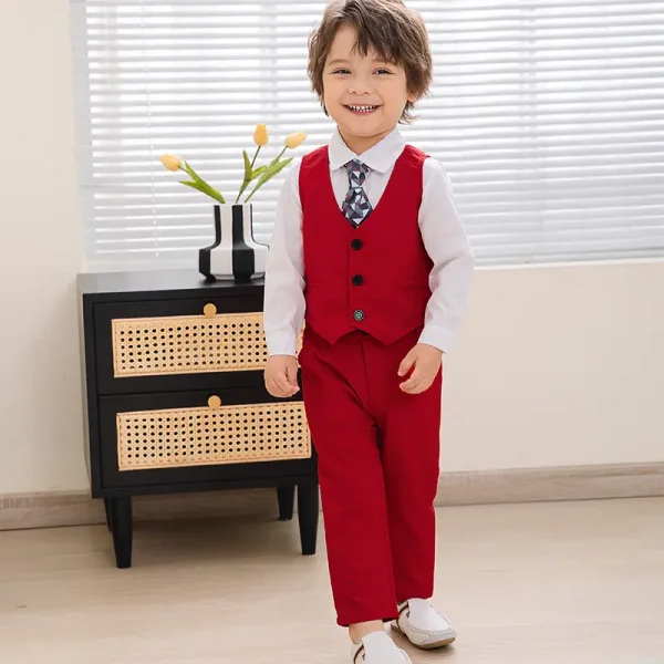 跨境童装男童秋新款三件套装礼服正装英伦风马甲西装绅士领带服装