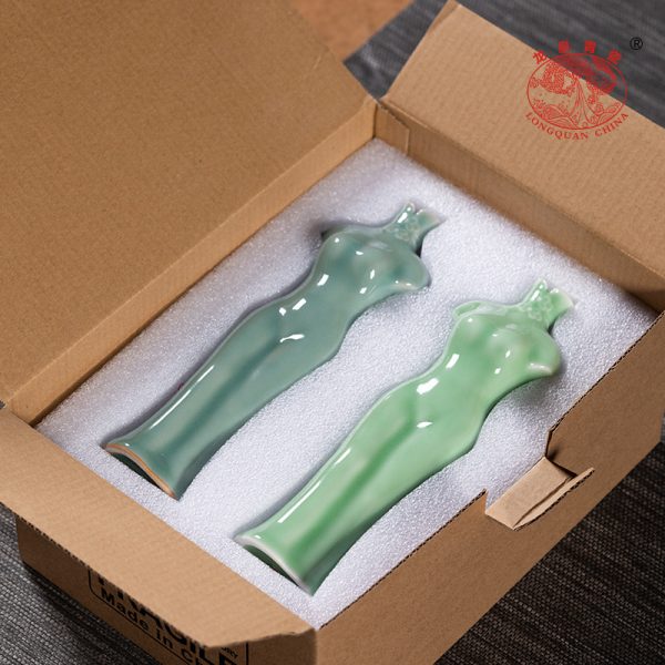 龙泉青瓷花瓶创意客厅中式小号家居装饰摆件陶瓷水培插花器二件套
