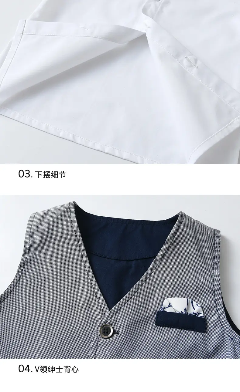 跨境童装批发夏季新款短裤马甲三件儿童套装宝宝英伦绅士男童夏装