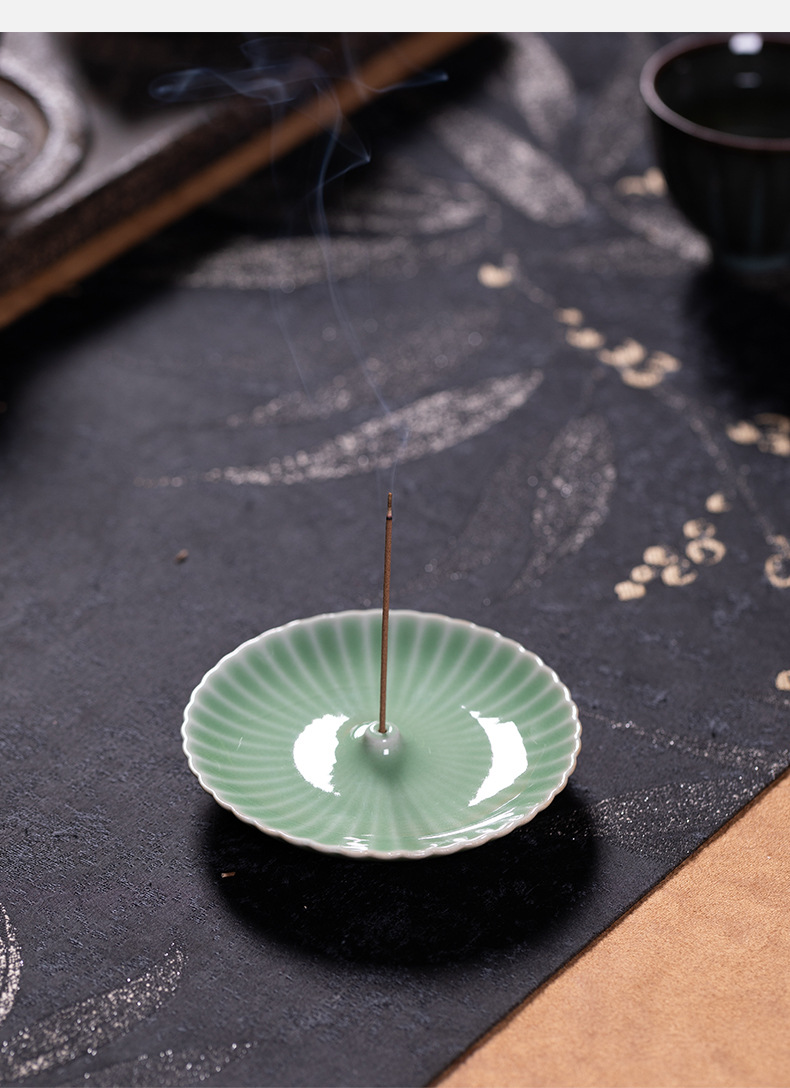 龙泉青瓷线香香插香座中式创意家用室内陶瓷熏香立盘禅意茶道摆件