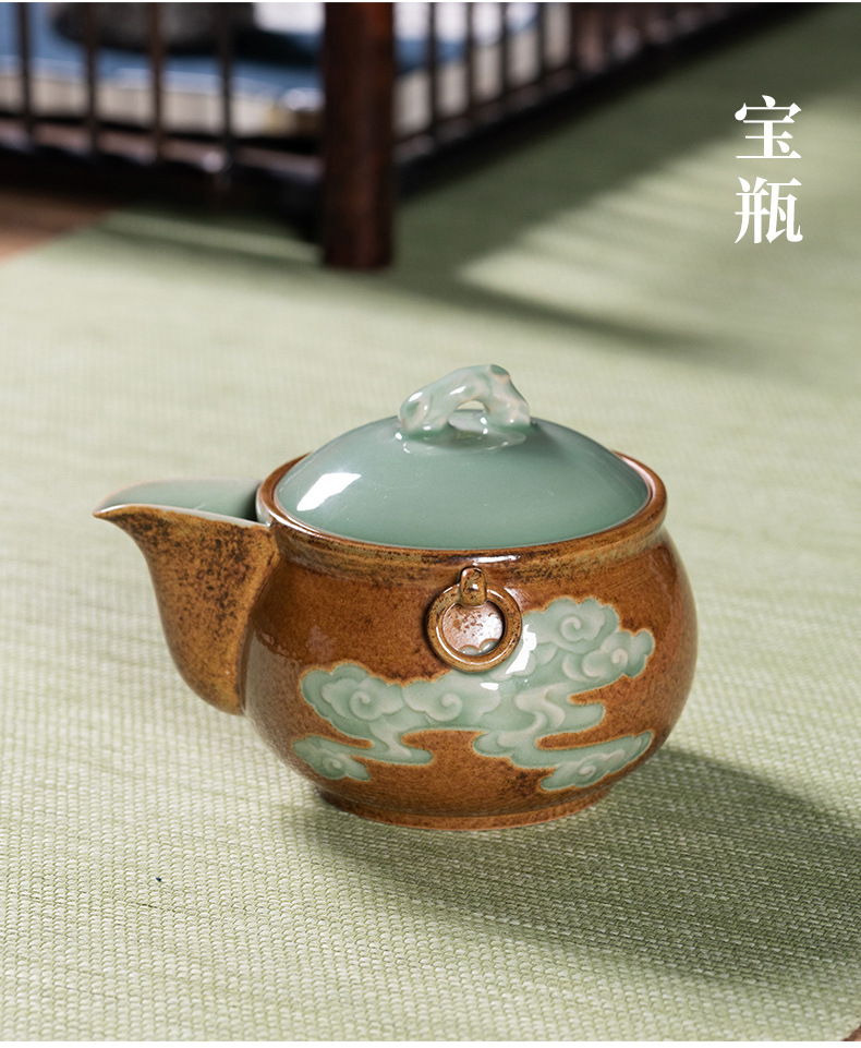 龙泉青瓷 快客杯一壶二杯户外泡茶壶 陶瓷便携式旅行功夫茶具套装