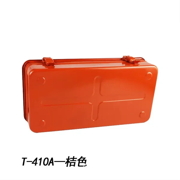 大容量多功能五金工具收纳箱T-410A桔红铁皮手提工具箱加工定制款