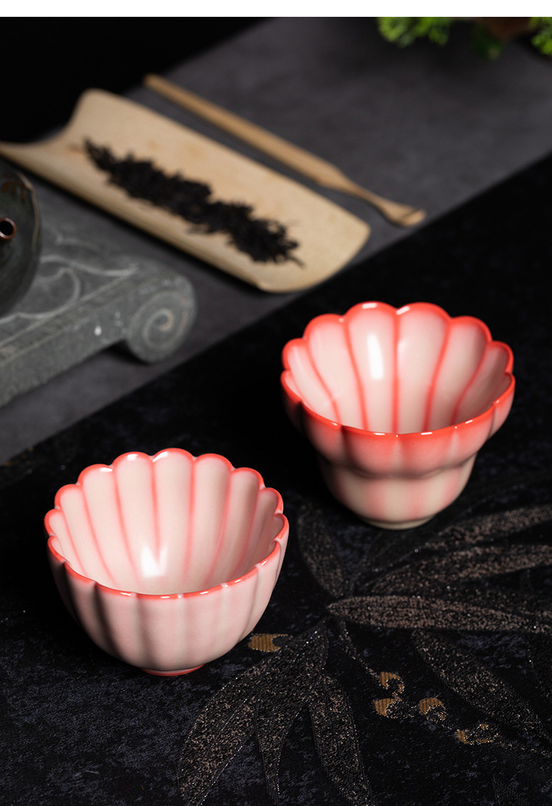 龙泉青瓷 创意红胎猪油冻主人杯单杯 陶瓷功夫茶杯碗女粉色品茗杯
