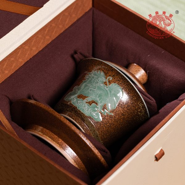 龙泉青瓷 三才盖碗家用功夫茶具敬茶泡茶碗 陶瓷仿古柴烧手抓茶碗