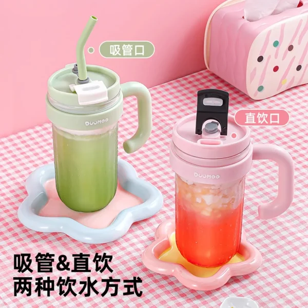 带把手吸管杯女生高颜值大容量水壶2025新款夏日茶歇双饮杯塑料杯