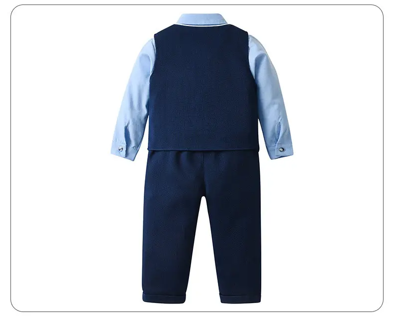 2025欧美童装春秋长袖宝宝衣服儿童带马甲绅士礼服三件套男童套装