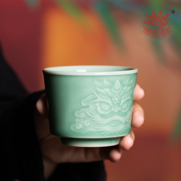 龙泉青瓷 创意主人杯单杯醒狮手工杯 陶瓷功夫茶杯单个杯品茗杯盏