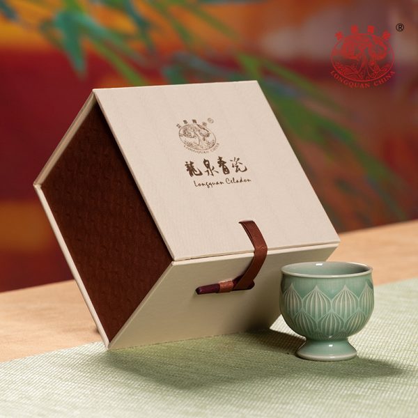 龙泉青瓷莲瓣高足杯子复古茶杯陶瓷家用主人杯单品茗杯功夫泡茶具