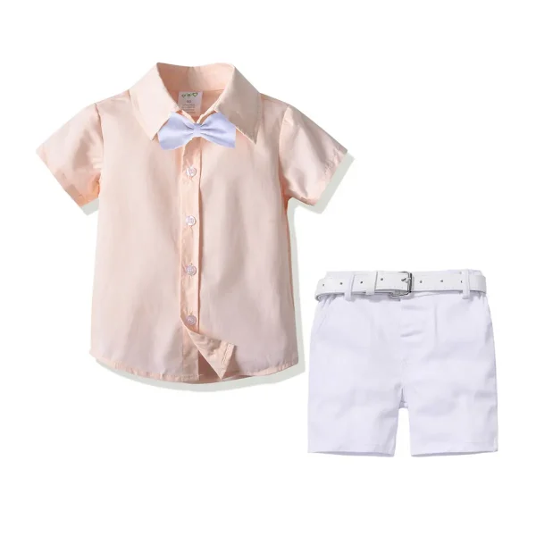 跨境 现货夏季新款男童绅士礼服 短袖短裤皮带领结多件套一件代发