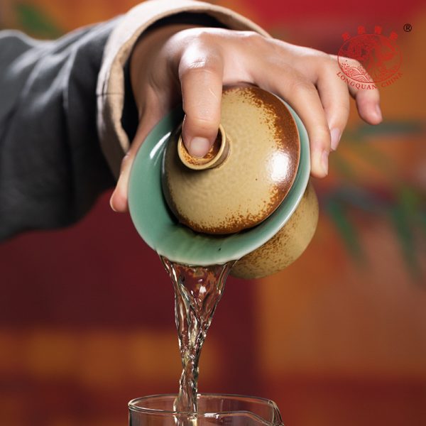 龙泉青瓷 三才盖碗窑变复古手工泡茶碗 陶瓷功夫茶具大号手抓茶碗