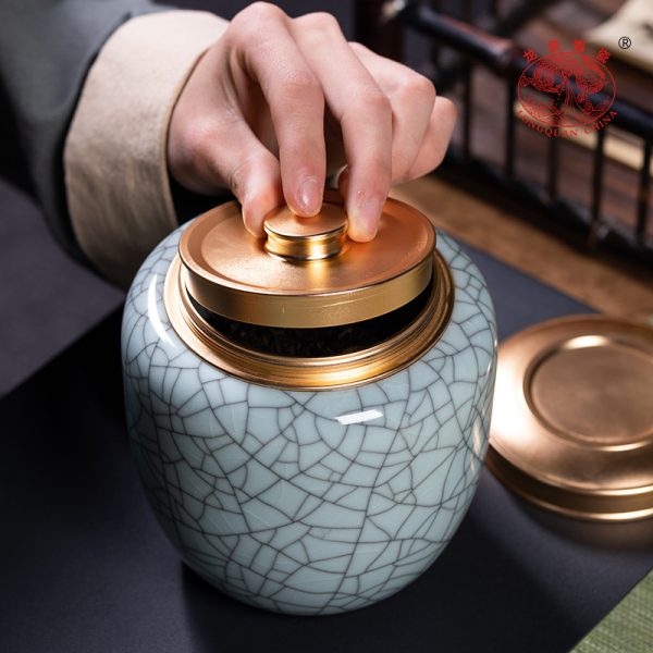 龙泉青瓷 大号茶叶罐金属盖防潮密封罐 陶瓷半斤装手工茶罐储存罐
