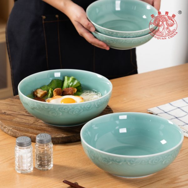 龙泉青瓷 汤碗大号拉面碗8英寸餐碗 陶瓷创意酸菜鱼碗防烫泡面碗