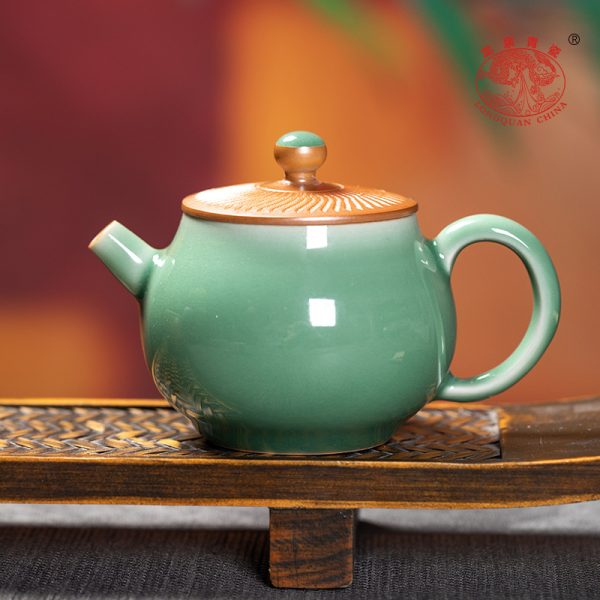 龙泉青瓷 纯手工创意跳刀茶壶 陶瓷过滤壶家用中式功夫茶具泡茶壶