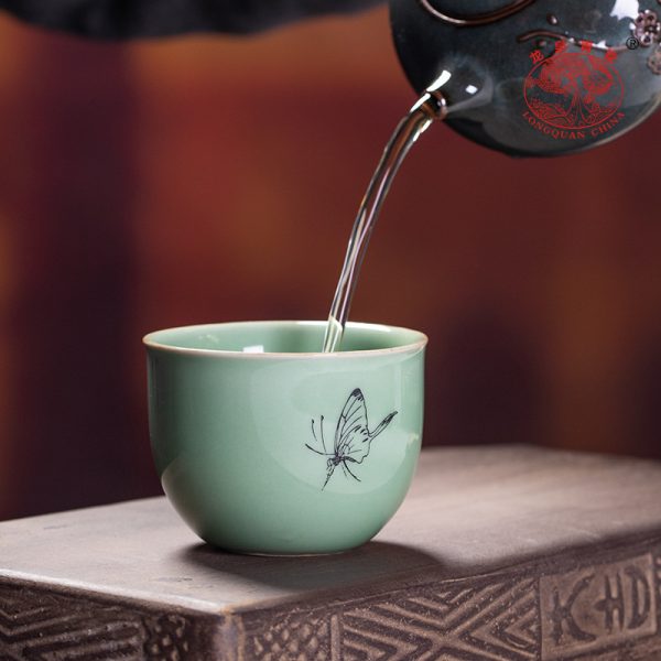 龙泉青瓷 创意功夫茶杯单个杯品茗杯 陶瓷复古茶碗茶盏可logo批发
