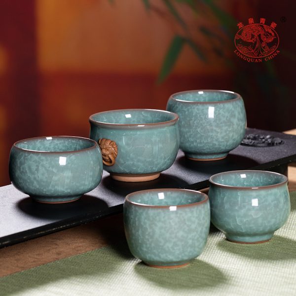龙泉青瓷 功夫茶杯手工哥窑冰裂主人杯 陶瓷品茗杯功夫茶杯泡茶碗