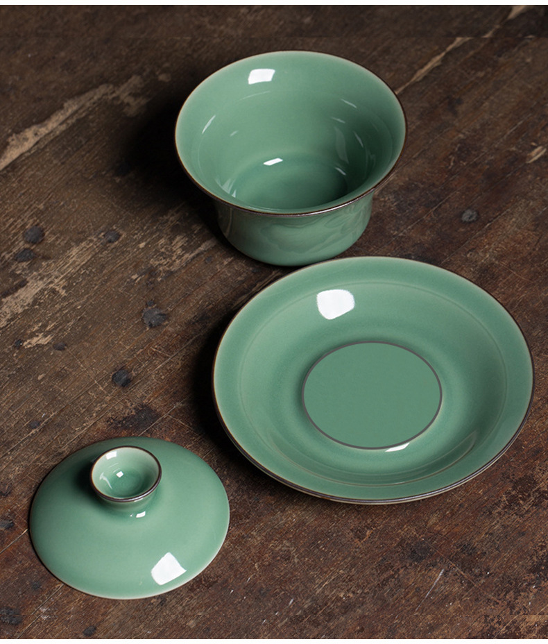 龙泉青瓷 纯手工盖碗三才功夫茶具敬茶碗中式家用陶瓷 厂家直销