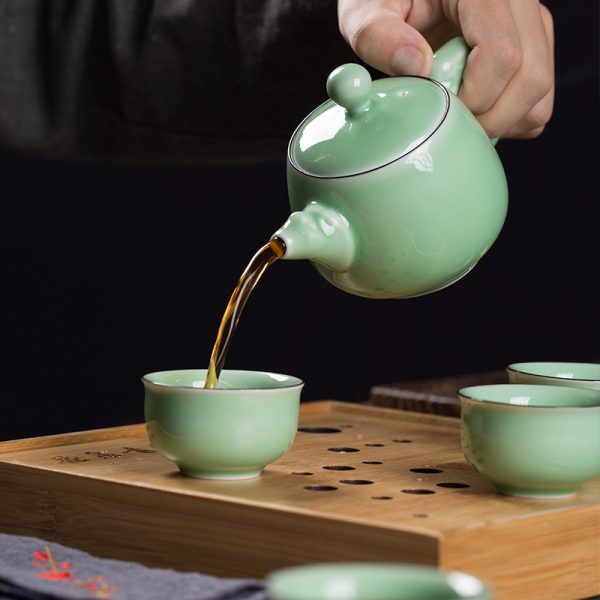 龙泉青瓷 便携旅行茶具套装陶瓷泡茶壶一壶四杯 创意商务礼品茶杯