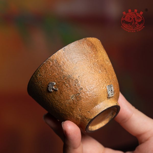 龙泉青瓷 茶杯手工复古功夫茶具主人杯 陶瓷高档老岩泥锔钉品茗杯