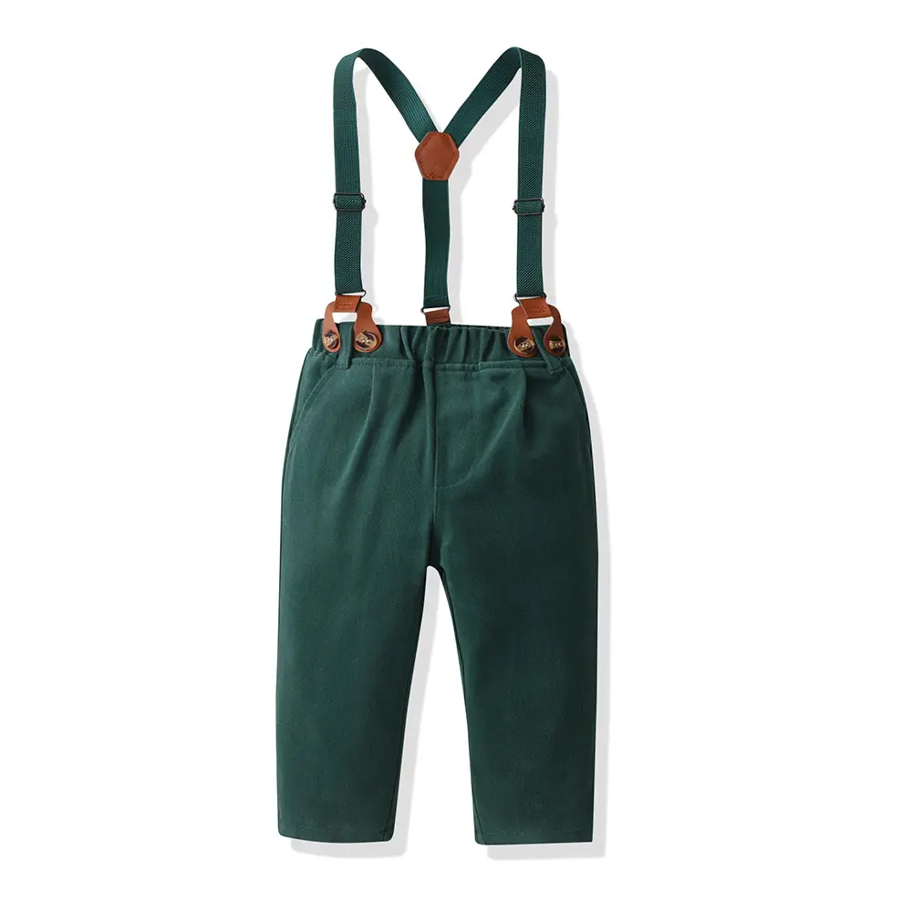 儿童秋装外贸童装圣诞印花长袖衬衫背带裤中大童套装男宝周岁礼服