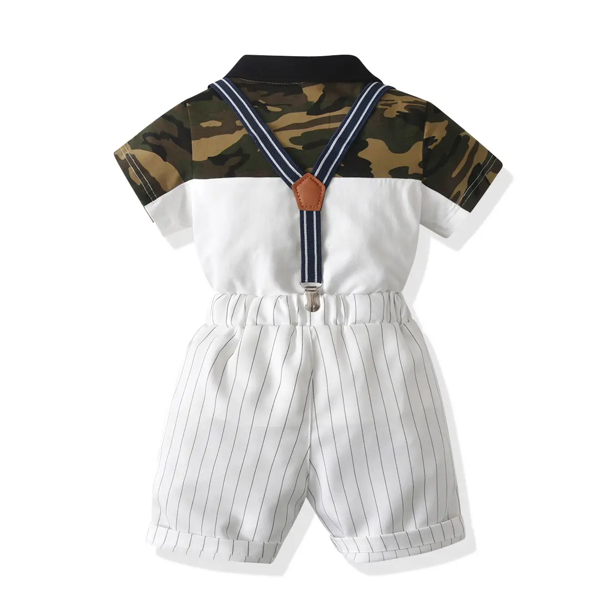 跨境男童拼色POLO衫背带短裤套装中小儿童宝夏季外穿针织上衣