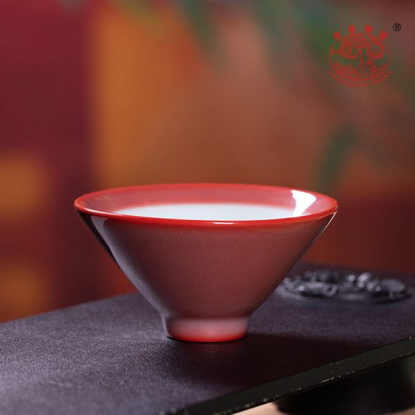 龙泉青瓷 主人杯高颜值女士手工斗笠杯 陶瓷胭脂红品茗杯单杯茶碗