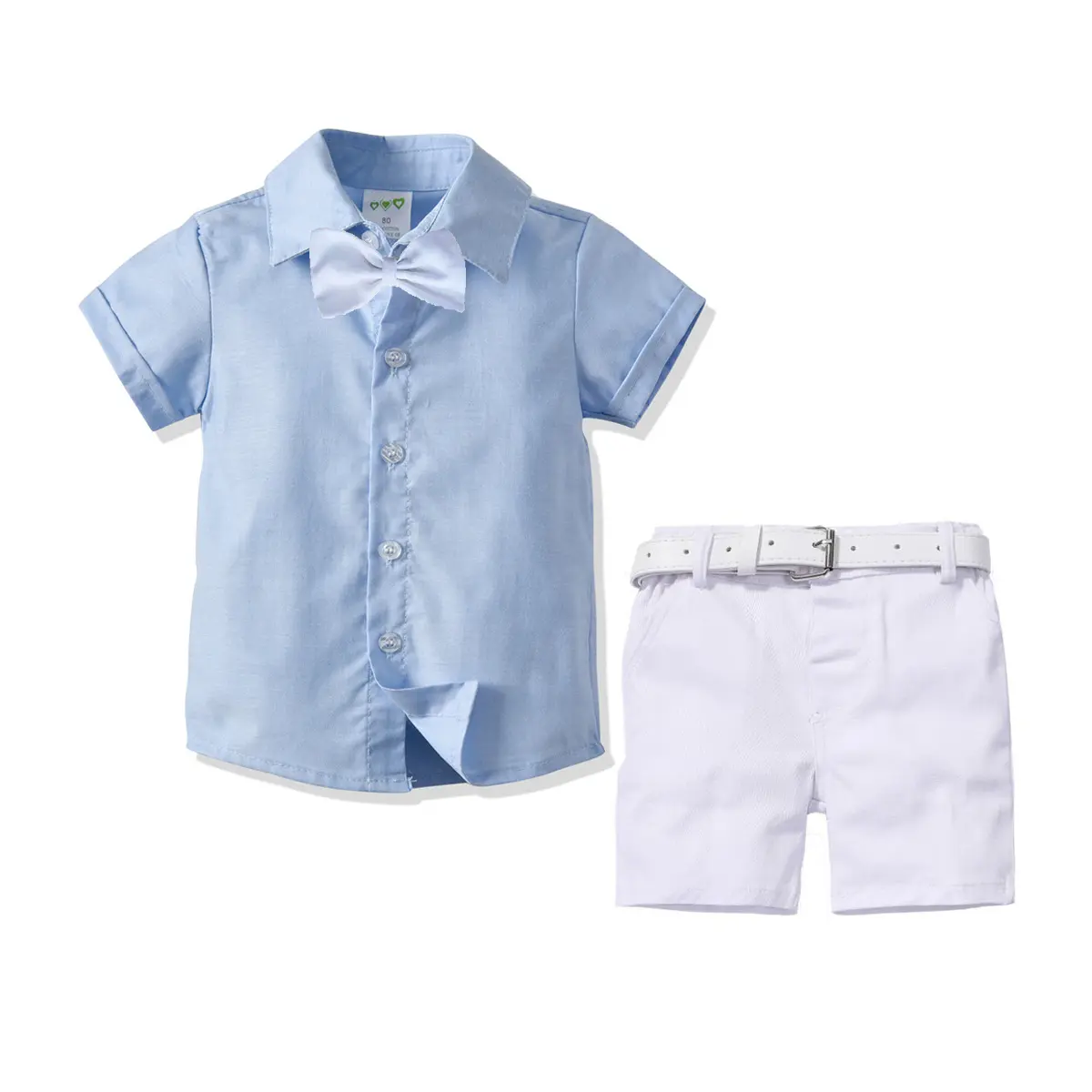 跨境 现货夏季新款男童绅士礼服 短袖短裤皮带领结多件套一件代发