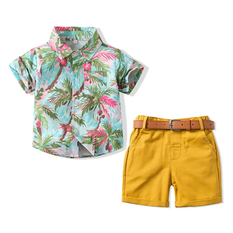 跨境 男童套装夏季新款沙滩服1.2.3.4岁休闲海边度假印花童装代发