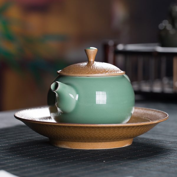 龙泉青瓷 手工灰釉跳刀壶承家用养茶壶 功夫茶具配件陶瓷中式壶托