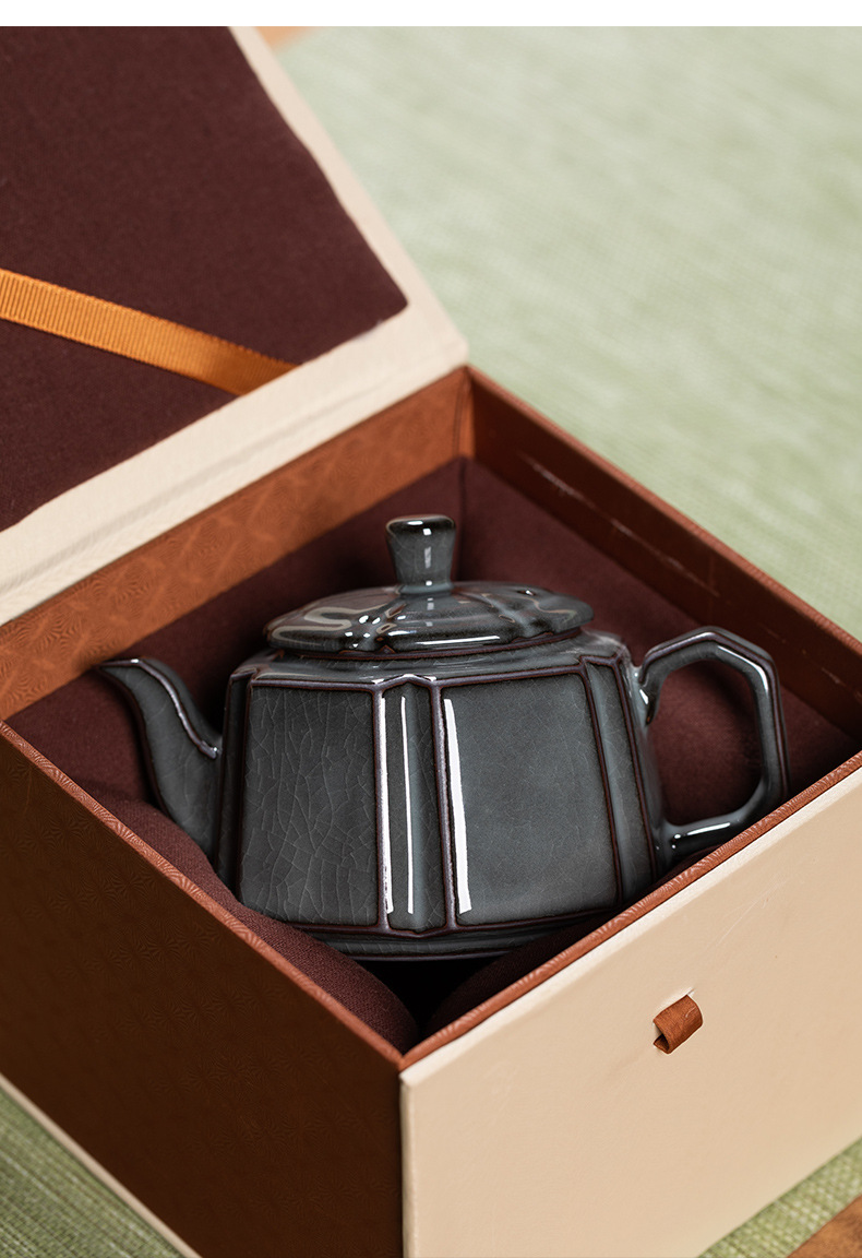 龙泉青瓷 茶壶家用过滤泡茶壶单壶 陶瓷手工铁胎哥窑冰裂功夫茶壶
