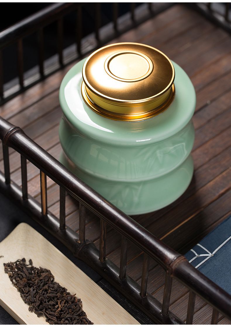 龙泉青瓷 茶叶罐金属密封罐大号家用防潮茶罐 陶瓷家用收纳罐茶仓