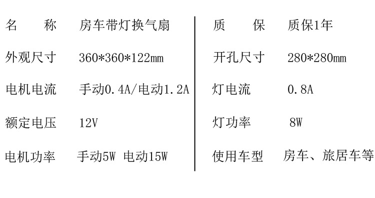 房车12V天窗换气扇 旅居车24V排气扇 防虫带雨感双向进出风扇带灯