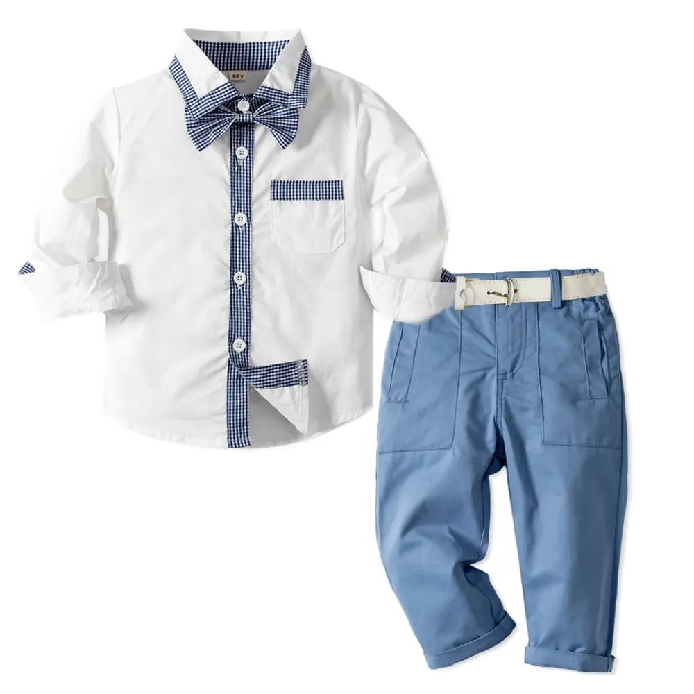 欧美跨境春秋新款男童绅士服长袖衬衫裤子领结皮单多件套厂家生产