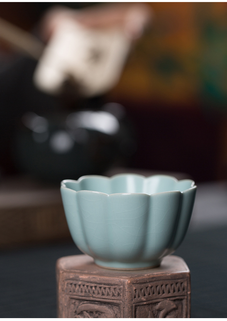 龙泉青瓷 汝窑冰裂手工杯功夫茶杯品茗杯一口杯 汝窑主人杯可logo