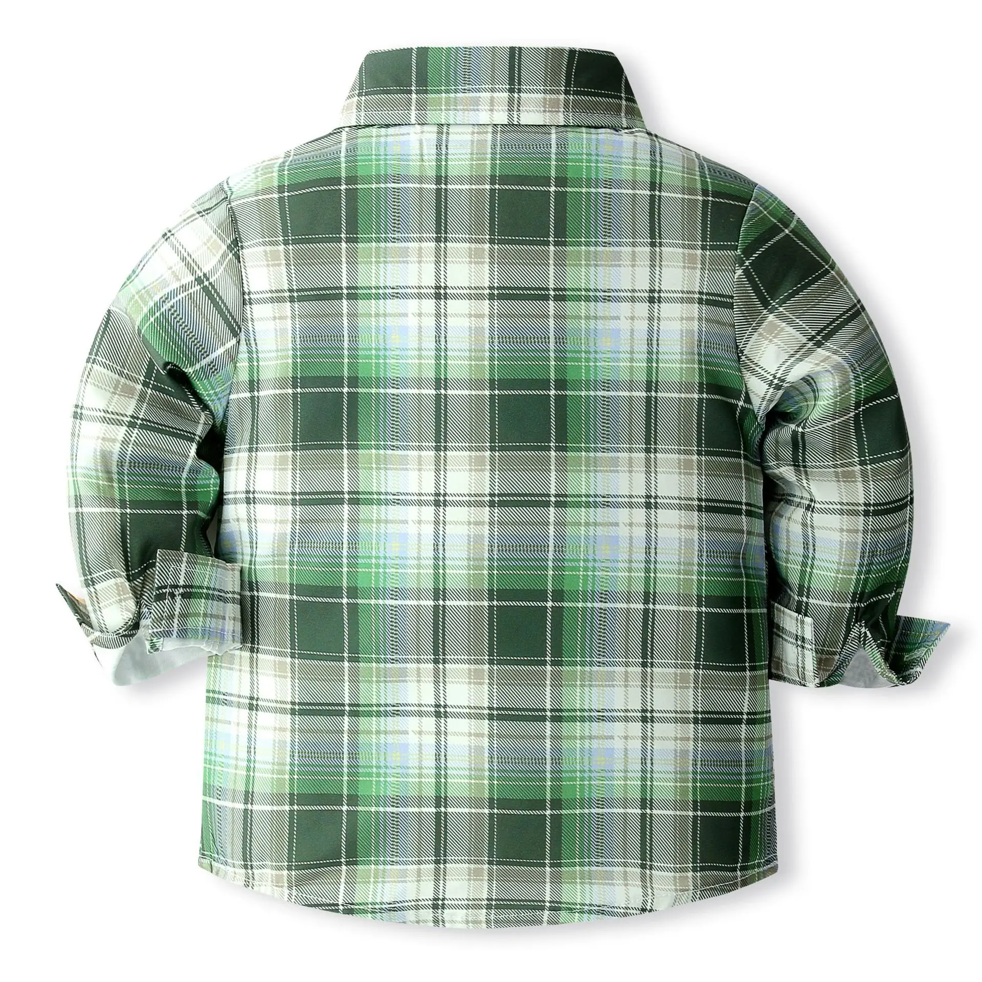 儿童圣诞节服装男童长袖绿色格子衬衫背带裤绅士礼服两件套