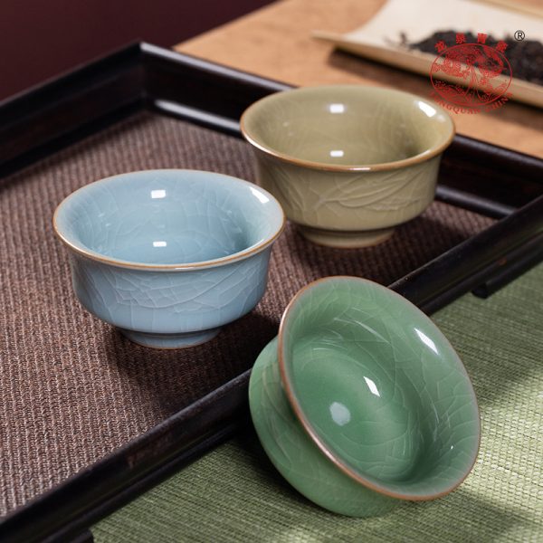 龙泉青瓷 创意功夫茶具品茗杯个人杯小茶碗 陶瓷冰裂竹韵六色杯子