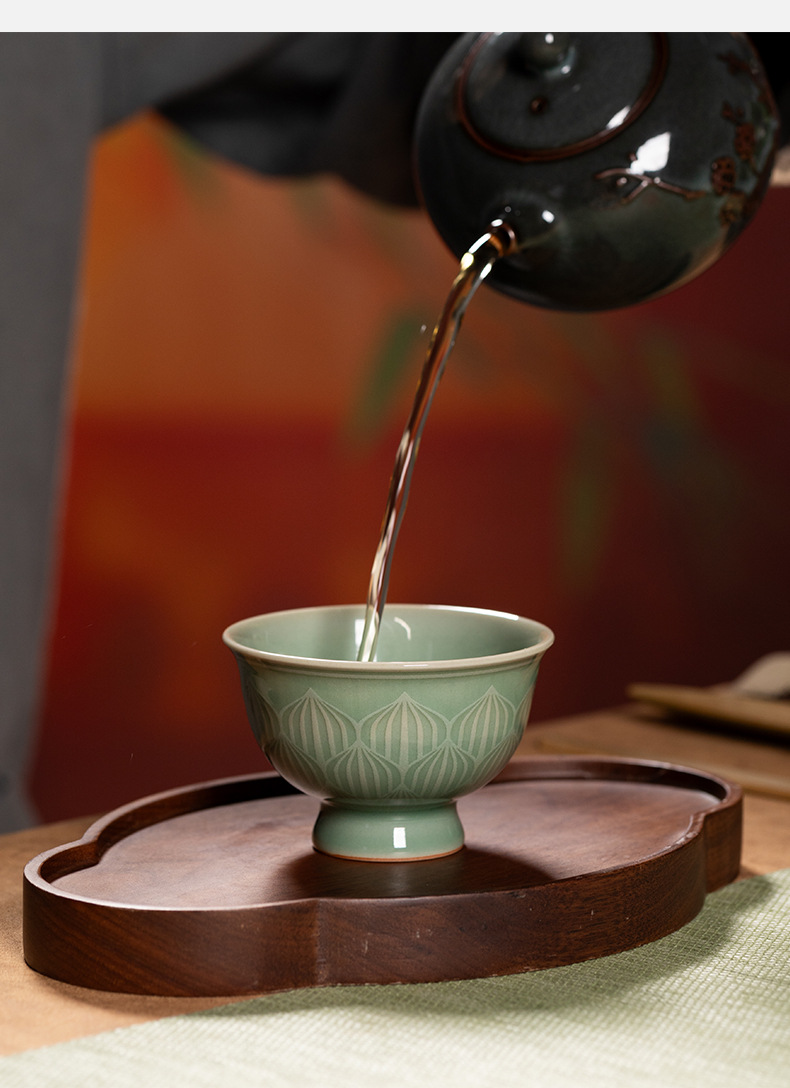 龙泉青瓷高足杯主人杯茶杯高档个人专用茶具陶瓷品茗杯单杯喝茶